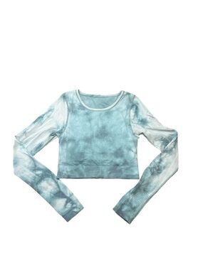 lululemon athletica Women's Long Sleeve Crop Top in Aqua Blue Tie-Dye